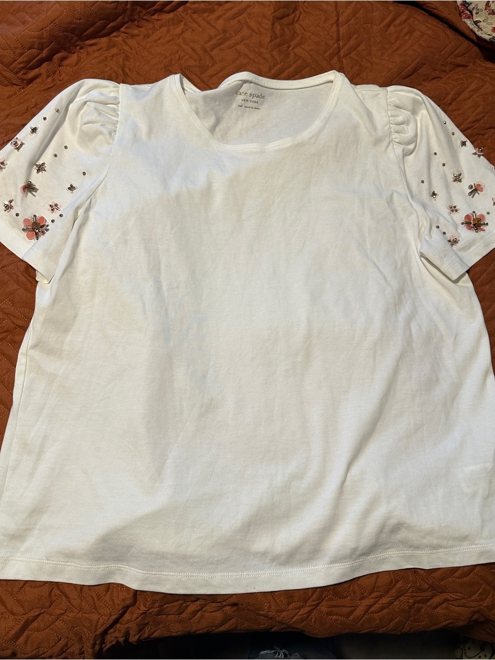 Kate Spade Embellished Puff Sleeve tshirt XXL